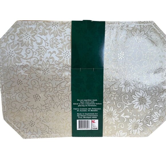 Christmas Holiday White Gold Formal Flower Brocade Table Linen Set Placemats NWT - Picture 7 of 9